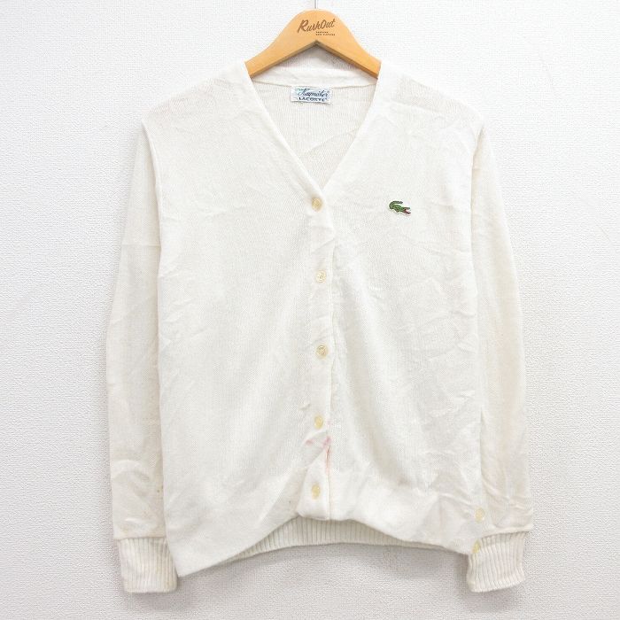 【中古】古着 ラコステ LACOSTE 長袖 ブランド ニット カーディガン レディース 70年代 70s Heymaker ワンポイントロゴ アクリル 白 ホワイト 中古 トップス | 春夏 春物 春服 秋冬 秋物 秋服 カジュアル レディースファッション おしゃれ かわいい