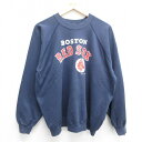 【中古】古着 長袖スウェット メンズ 80年代 80s MLB ボストンレッドソックス ラグラン クルーネック 丸首 USA製 アメリカ製 紺 ネイビー メジャーリーグ ベースボール 野球 XLサイズ 中古 スエット トレーナー トップス 春夏 春物 春服 秋冬 秋物 秋服 メンズファッ