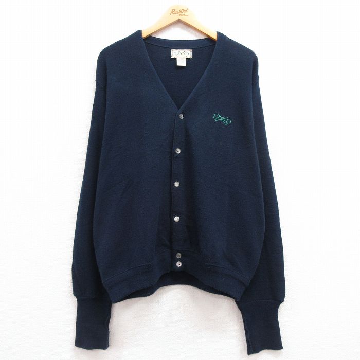 【中古】古着 IZOD 長袖 ニット カーディガン メンズ 80年代 80s ワンポイントロゴ 大きいサイズ 2L LL ビッグシルエット ゆったり ビッグサイズ オーバーサイズ アクリル USA製 アメリカ製 紺 ネイビー XLサイズ 中古 トップス | 春夏 春物 春服 秋冬 秋物 秋服 メン