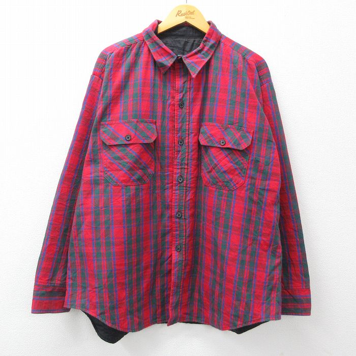 【中古】古着 ウールリッチ WOOLRICH 長袖 フランネルシャツ メンズ 90年代 90s 大きいサイズ 2L LL ビッグシルエット ゆったり ビッグサイズ オーバーサイズ ロング丈 コットン USA製 アメリカ製 赤他 レッド チェック 内側キルティング XLサイズ 中古 トップス 秋