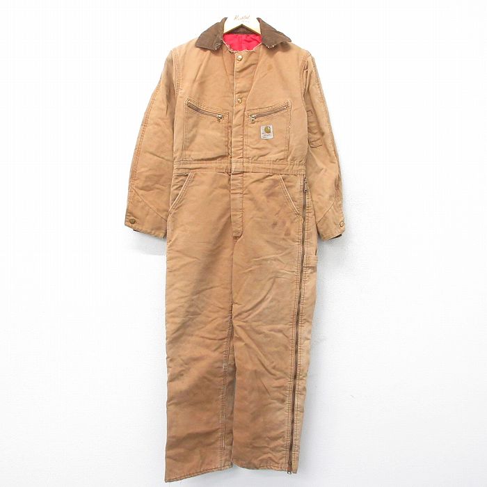 【中古】古着 カーハート Carhartt 長袖 ツナギ メンズ 80年代 80s ダック地 茶 ブラウン 内側キルティング W33 中古 オールインワン ..