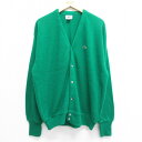 【中古】古着 ラコステ LACOSTE IZOD 長袖 ブランド ニット カーディガン メンズ 90年代 90s ワンポイントロゴ アクリル Vネック USA製 アメリカ製 緑 グリーン 【spe】 XLサイズ 中古 トップス | 春夏 春物 春服 秋冬 秋物 秋服 メンズファッション カジュアル おしゃ