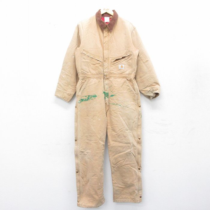 【中古】古着 カーハート Carhartt オーバーオール メンズ 90年代 90s 襟コーデュロイ ダック地 コットン USA製 アメリカ製 茶他 ブラ..