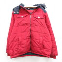 【中古】古着 トミーヒルフィガー TOMMY HILFIGER 長袖 ブランドジャケットパーカー キッズ ボーイズ 子供服 ワンポイントロゴ 総柄 赤他 レッド 内側フリース | 春夏 春物 春服 秋冬 秋物 秋服 女の子 子ども服 こども服 カジュアル ファッション おしゃれ