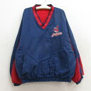 【中古】古着 長袖 ナイロン トップス キッズ ボーイズ 子供服 00年代 00s MLB クリーブランドインディアンス リバーシブル Vネック 紺他 ネイビー 内側フリース メジャーリーグ ベースボール 野球 | 春夏 春物 春服 秋冬 秋物 秋服 女の子 子ども服 こども服 カジュア