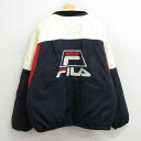 【中古】古着 フィラ FILA 長袖 ナイロンジャケット メンズ 90年代 90s ビッグロゴ 大きいサイズ 2L LL ビッグシルエット ゆったり ビッグサイズ オーバーサイズ 紺他 ネイビー 内側キルティング 【spe】 XLサイズ 中古 アウター | 秋冬 秋物 秋服 冬物 冬服 カジュア