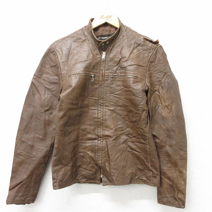 【中古】古着 ハーレーダビッドソン Harley Davidson 長袖 ビンテージ ヴィンテージ レザージャケット メンズ 70年代 70s シングルライダース 茶 ブラウン Sサイズ 小さいサイズ 中古 アウター 革ジャン 皮ジャン 秋冬 秋物 秋服 冬物 冬服 カジュアル メンズファッ