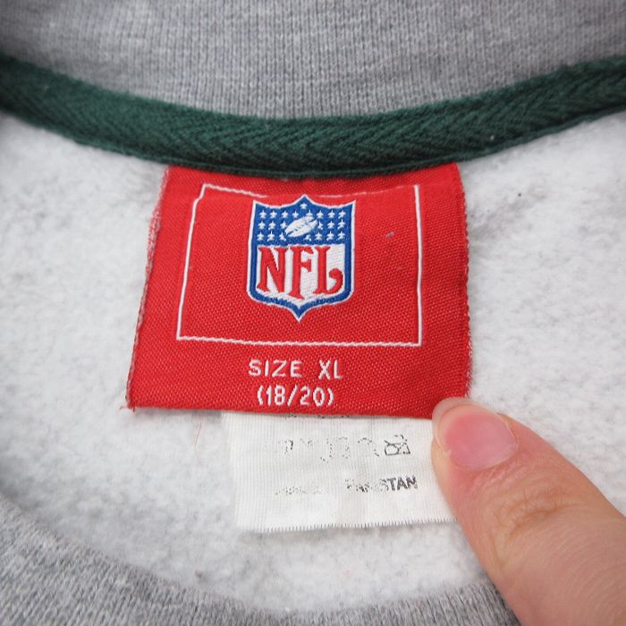 【中古】古着 長袖スウェット キッズ ボーイズ 子供服 00年代 00s NFL グリーンベイパッカーズ 刺繍 クルーネック 丸首 グレー 霜降り他 ライン アメフト スーパーボウル | 春夏 春物 春服 秋冬 秋物 秋服 女の子 子ども服 こども服 カジュアル ファッション おしゃれ 3