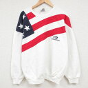 【中古】古着 長袖スウェット メンズ 90年代 90s 星条旗 クルーネック 丸首 USA製 アメリカ製 白 ホワイト Lサイズ 中古 スエット トレーナー ト...