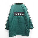 【中古】古着 アディダス adidas 長袖 ナイロンジャケット ベンチコート メンズ 90年代 90s ビッグロゴ 大きいサイズ 2L LL ビッグシルエット ゆったり ビッグサイズ オーバーサイズ ロング丈 緑 グリーン 内側キルティング 3本ライン 【spe】 XLサイズ 中古 アウター