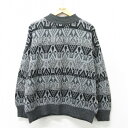 【中古】古着 長袖 セーター メンズ 80年代 80s 総柄 モックネック ハイネック イタリア製 濃グレー他 XLサイズ 中古 ニット トップス | 春夏 春物 春服 秋冬 秋物 秋服 メンズファッション カジュアル おしゃれ ファッション 5OF