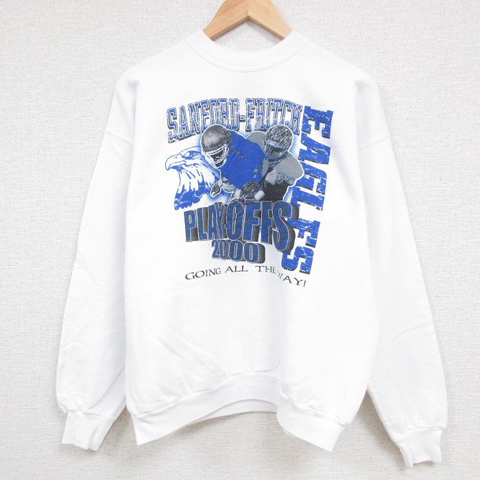 【中古】古着 ヘインズ Hanes 長袖スウェット メンズ 00年代 00s サンフォードフリッチイーグルス フットボール クルーネック 丸首 白 ホワイト Lサイズ 中古 スエット トレーナー トップス | 春夏 春物 春服 秋冬 秋物 秋服 メンズファッション カジュアル