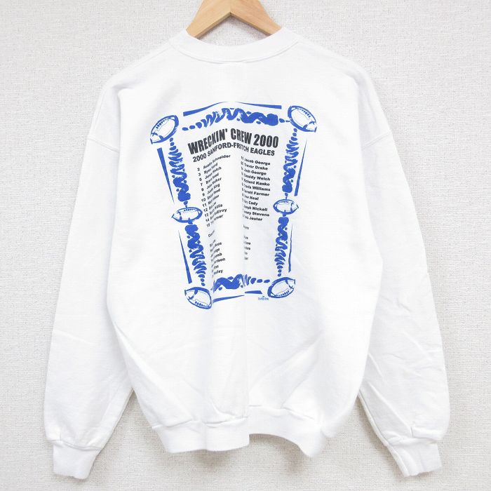 【中古】古着 ヘインズ Hanes 長袖スウェット メンズ 00年代 00s サンフォードフリッチイーグルス フットボール クルーネック 丸首 白 ホワイト Lサイズ 中古 スエット トレーナー トップス | 春夏 春物 春服 秋冬 秋物 秋服 メンズファッション カジュアル