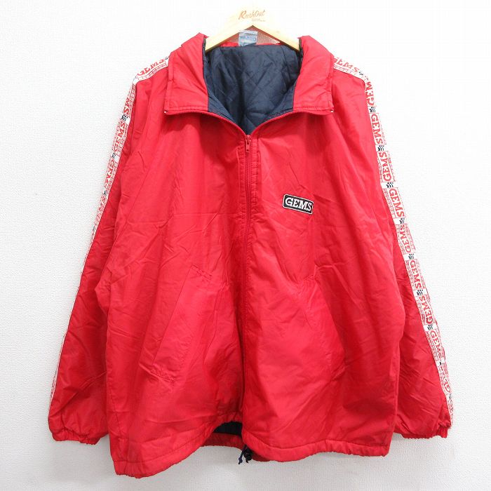 【中古】古着 長袖 ナイロンジャケット メンズ 00年代 00s GEMS 大きいサイズ 2L LL ビッグシルエット ゆったり ビッグサイズ オーバーサイズ ラグラン 赤他 レッド 内側キルティング XLサイズ 中古 アウター ウインドブレーカー | 春夏 春物 春服 秋冬 秋物