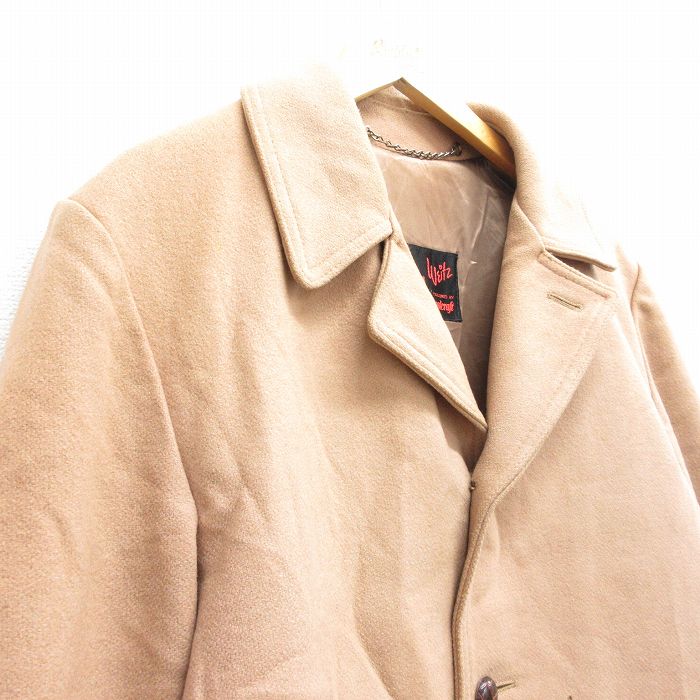 【中古】古着 長袖 ウールコート メンズ 90年代 90s ロング丈 ベージュ カーキ Lサイズ 中古 アウター | 秋冬 秋物 秋服 冬物 冬服 カジュアル メンズファッション ファッション おしゃれ カジュアルジャケット