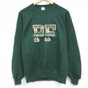 【中古】古着 長袖スウェット メンズ 90年代 90s ピジョンフォージ 刺繍 ラグラン クルーネック 丸首 濃緑 グリーン Mサイズ 中古 スエット トレーナ...