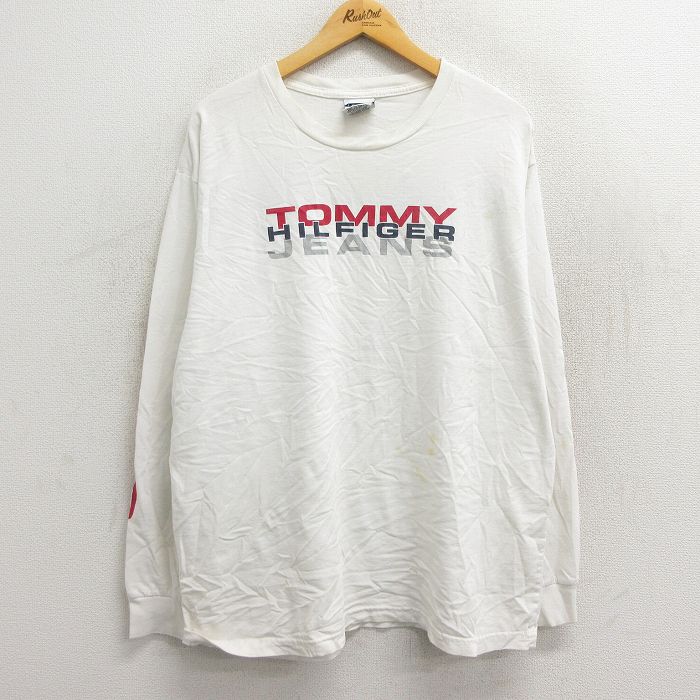 【中古】古着 トミーヒルフィガー TOMMY HILFIGER トミージーンズ 長袖 ブランドTシャツ メンズ 90年代 90s ビッグロゴ 大きいサイズ 2L LL ビッグシルエット ゆったり ビッグサイズ オーバーサイズ コットン クルーネック 丸首 カナダ製 白 ホワイト XLサイズ 中古 |