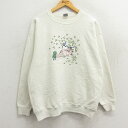 【中古】古着 長袖スウェット レディース 90年代 90s 天使 花 刺繍 クルーネック 丸首 USA製 アメリカ製 生成り 中古 スエット トレーナー トップ...