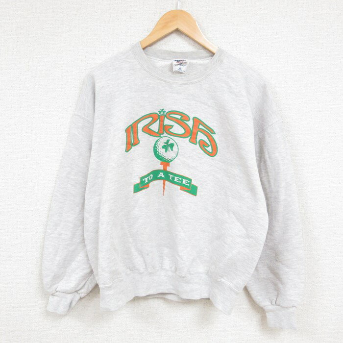 【中古】古着 ジャージーズ 長袖スウェット メンズ 90年代 90s アイルランド人 クローバー ゴルフボール クルーネック 丸首 USA製 アメリカ製 薄グレー 霜降り XLサイズ 中古 スエット トレーナー トップス | 春夏 春物 春服 秋冬 秋物 秋服 メンズファッショ