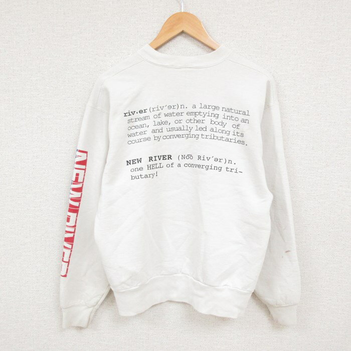 【中古】古着 長袖スウェット メンズ 80年代 80s ニューリバー ワールドクラシック ウェストバージニア ラフティング クルーネック 丸首 白 ホワイト Mサイズ 中古 スエット トレーナー トップス | 春夏 春物 春服 秋冬 秋物 秋服 メンズファッション カジュ