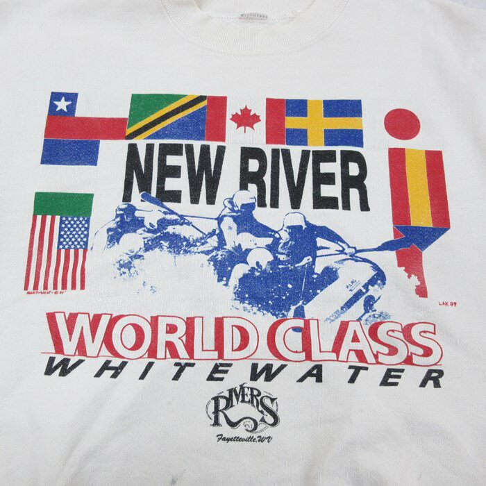 【中古】古着 長袖スウェット メンズ 80年代 80s ニューリバー ワールドクラシック ウェストバージニア ラフティング クルーネック 丸首 白 ホワイト Mサイズ 中古 スエット トレーナー トップス | 春夏 春物 春服 秋冬 秋物 秋服 メンズファッション カジュ
