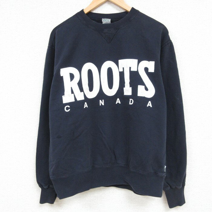 【中古】古着 長袖スウェット メンズ 00年代 00s ROOTS クルーネック 丸首 カナダ製 黒 ブラック Lサイズ 中古 スエット トレーナー トップス 春夏 春物 春服 秋冬 秋物 秋服 メンズファッション カジュアル おしゃれ ファッション 2OF