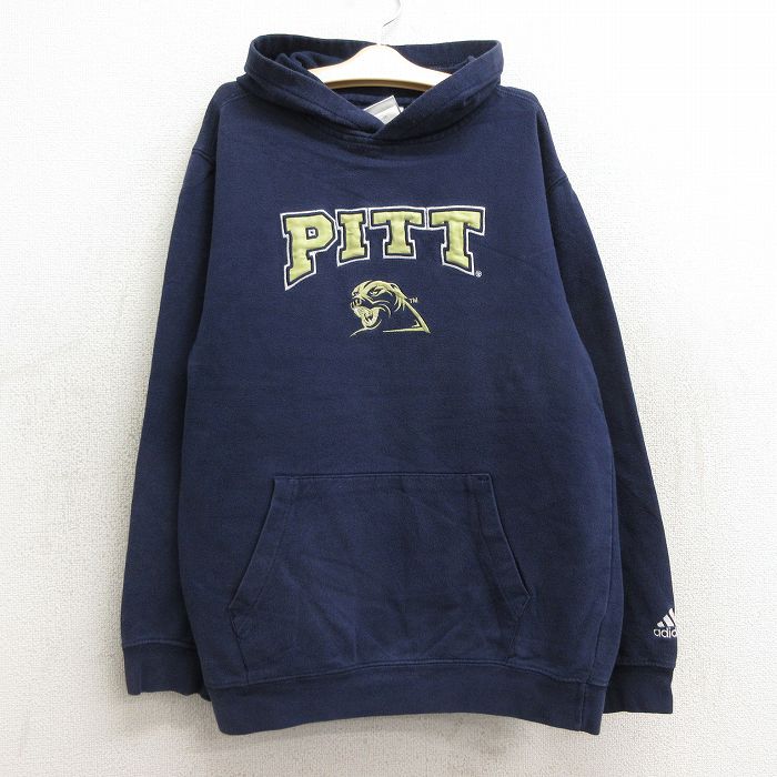 【中古】古着 アディダス adidas 長袖スウェットパーカー キッズ ボーイズ 子供服 PITT 紺 ネイビー | 春夏 春物 春服 秋冬 秋物 秋服 女の子 子ども服 こども服 カジュアル ファッション おしゃれ かわいい