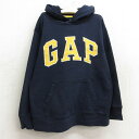 【中古】古着 ギャップ GAP 長袖スウェットパーカー キッズ ボーイズ 子供服 ビッグロゴ 紺 ネイビー | 春夏 春物 春服 秋冬 秋物 秋服 女の子 子ども服 こども服 カジュアル ファッション おしゃれ かわいい