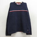 【中古】古着 トミーヒルフィガー TOMMY HILFIGER 長袖 ブランド セーター キッズ ボーイズ 子供服 90年代 90s ワンポイントロゴ コットン クルーネック 丸首 紺 ネイビー | 春夏 春物 春服 秋冬 秋物 秋服 女の子 子ども服 こども服 カジュアル ファッション おしゃれ