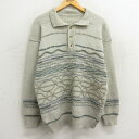 【中古】古着 長袖 セーター メンズ 3Dニット 襟付き ベージュ他 カーキ Mサイズ 中古 ニット トップス | 春夏 春物 春服 秋冬 秋物 秋服 メンズフ...