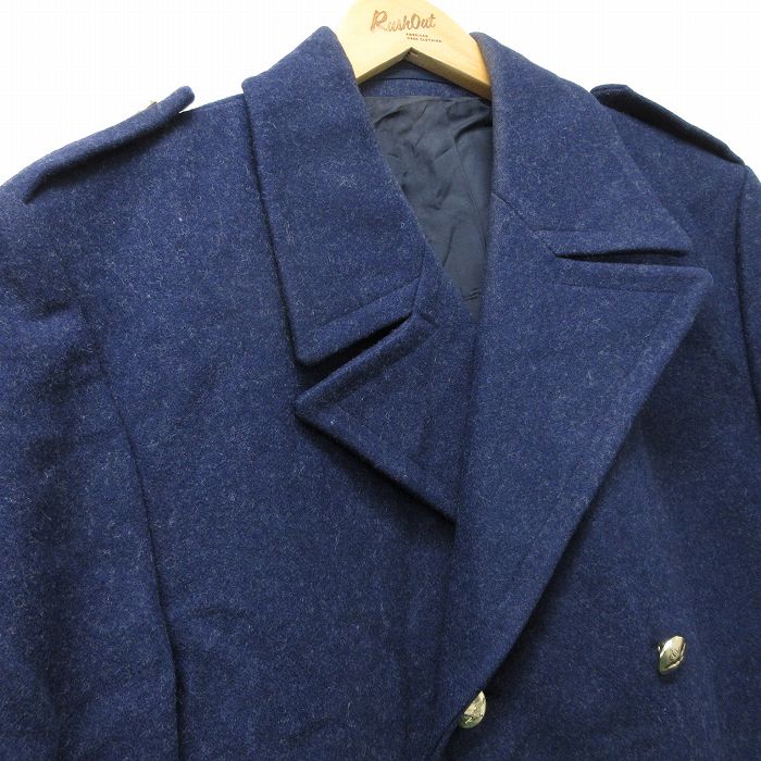 【中古】古着 長袖 ミリタリーコート メンズ 80年代 80s ロング丈 紺 ネイビー Lサイズ 中古 アウター 中古メンズアウターフライトヴィンテージ 5OF