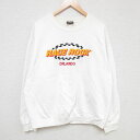 【中古】古着 長袖スウェット メンズ 90年代 90s RACE ROCK オーランド 刺繍 クルーネック 丸首 USA製 アメリカ製 白 ホワイト XLサイズ...