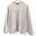 【中古】古着 長袖スウェット メンズ 90年代 90s スキー フィギュアスケート 刺繍 大きいサイズ 2L LL ビッグシルエット ゆったり ビッグサイズ オーバーサイズ クルーネック 丸首 USA製 アメリカ製 薄茶 ブラウン XLサイズ 中古 スエット トレーナー トップ