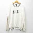 【中古】古着 長袖 セーター メンズ 90年代 90s ゴルフ 男性 刺繍 大きいサイズ 2L LL ビッグシルエット ゆったり ビッグサイズ オーバーサイズ コットン クルーネック 丸首 USA製 アメリカ製 生成り XLサイズ 中古 ニット トップス | 春夏 春物 春服 秋冬 秋