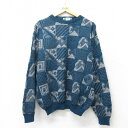 【中古】古着 長袖 セーター メンズ 90年代 90s 総柄 クルーネック 丸首 イタリア製 紺他 ネイビー XLサイズ 中古 ニット トップス | 春夏 春物 春服 秋冬 秋物 秋服 メンズファッション カジュアル おしゃれ ファッション