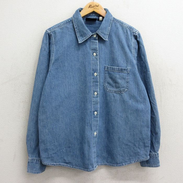 【中古】古着 ギャップ GAP 長袖シャツ 00年代 00s レディース コットン 紺 ネイビー デニム 中古 ブラウス トップス | 春夏 春物 春服 秋冬 秋物 秋服 カジュアル レディースファッション おしゃれ かわいい 1