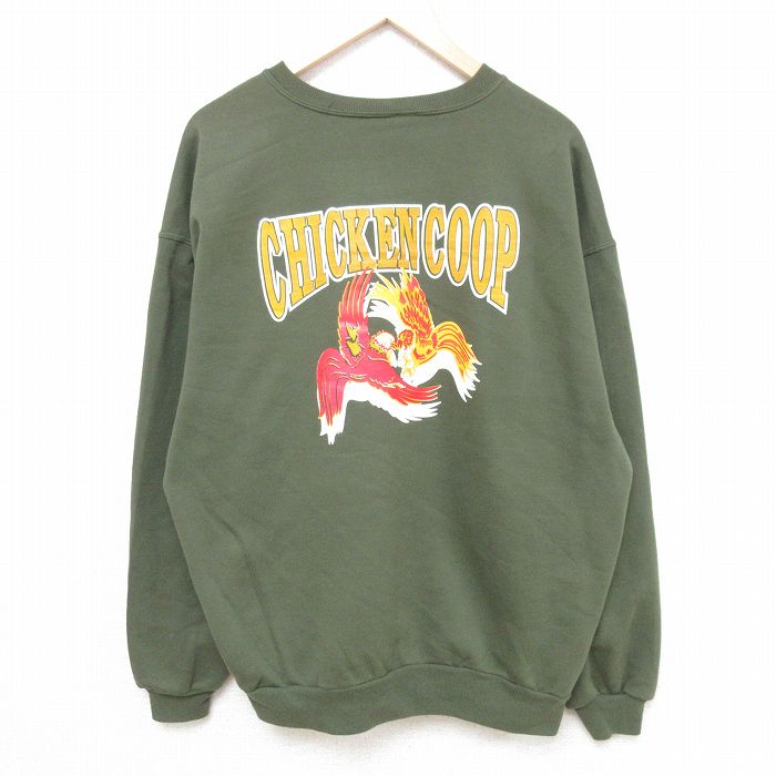 【中古】古着 ジャージーズ 長袖スウェット メンズ 00年代 00s 鳥 大きいサイズ 2L LL ビッグシルエット ゆったり ビッグサイズ オーバーサイズ クルーネック 丸首 緑 グリーン XLサイズ 中古 スエット トレーナー トップス | 春夏 春物 春服 秋冬 秋物 秋服