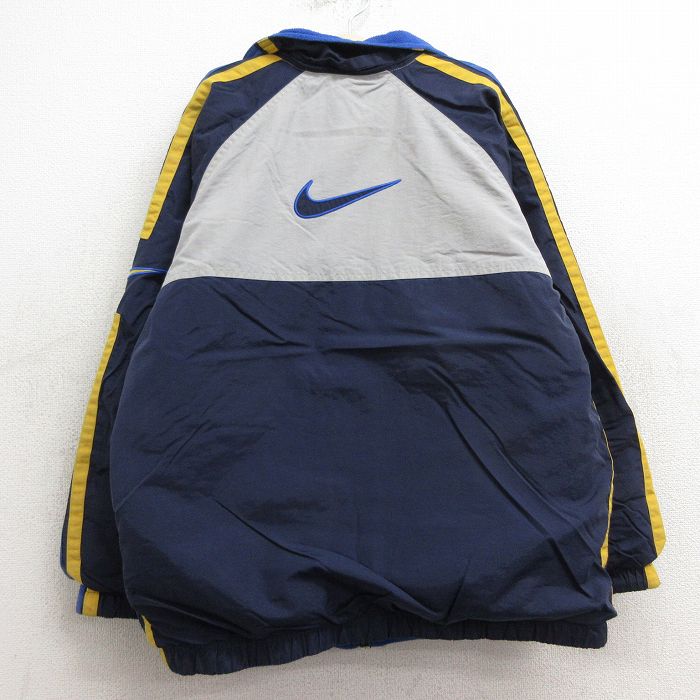 【中古】古着 ナイキ NIKE 長袖 ナイロンジャケット キッズ ボーイズ 子供服 00年代 00s ビッグロゴ リバーシブル ラグラン 紺他 ネイビー 内側フリース | 春夏 春物 春服 秋冬 秋物 秋服 女の…