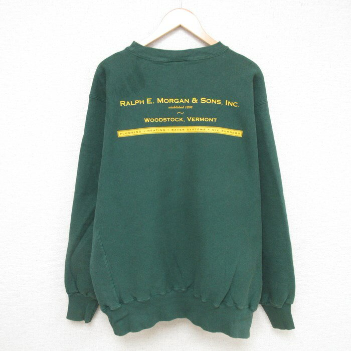 【中古】古着 Wear Guard 長袖スウェット メンズ 00年代 00s ラルフEモーガン 大きいサイズ 2L LL ビッグシルエット ゆったり ビッグサイズ オーバーサイズ クルーネック 丸首 濃緑 グリーン XLサイズ 中古 スエット トレーナー トップス | 春夏 春物 春服 秋冬 秋物