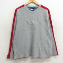 【中古】古着 トミーヒルフィガー TOMMY HILFIGER トミージーンズ 長袖 ブランドTシャツ メンズ 90年代 90s ビッグロゴ ラグラン コットン Vネック グレー 霜降り XLサイズ 中古 | 春夏 春物 春服 秋冬 秋物 秋服 メンズファッション ロンT カットソー ロンティー ロン