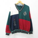 【中古】古着 Par Four 長袖 セーター メンズ 90年代 90s ゴルフ マルチカラー クレイジーパターン コットン Vネック 紺他 ネイビー XLサイズ 中古 ニット トップス | 春夏 春物 春服 秋冬 秋物 秋服 メンズファッション カジュアル おしゃれ ファッション