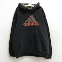 【中古】古着 アディダス adidas 長袖スウェットパーカー キッズ ボーイズ 子供服 ビッグロゴ 黒 ブラック | 春夏 春物 春服 秋冬 秋物 秋服 女の子 子ども服 こども服 カジュアル ファッション おしゃれ かわいい