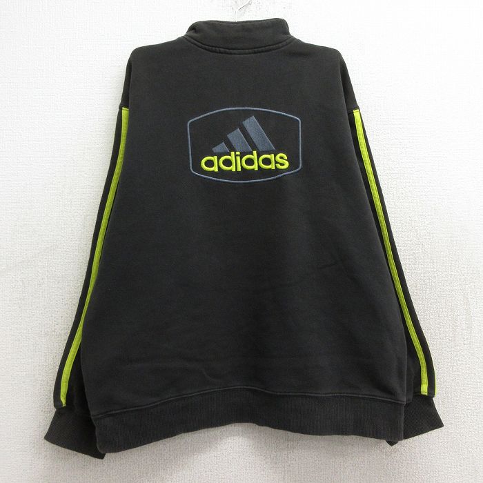 【中古】古着 アディダス adidas 長袖 ハーフジップスウェット キッズ ボーイズ 子供服 90年代 90s ビッグロゴ 黒 ブラック 3本ライン | 春夏 春物 春服 秋冬 秋物 秋服 女の子 子ども服 こども服 カジュアル ファッション おしゃれ かわいい