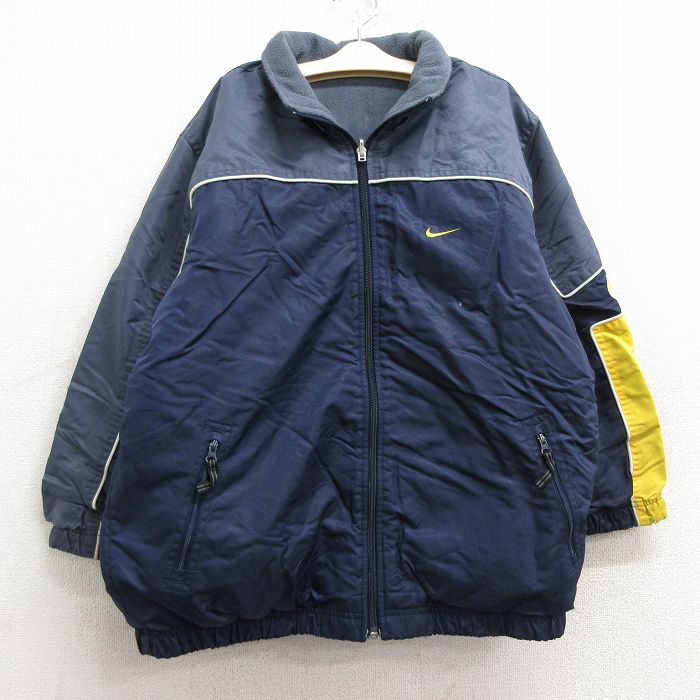 【中古】古着 ナイキ NIKE 長袖 ナイロンジャケット キッズ ボーイズ 子供服 ワンポイントロゴ リバーシブル 紺他 ネイビー 内側フリース | 春夏 春物 春服 秋冬 秋物 秋服 女の子 子ども服 こ…