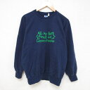 【中古】古着 長袖スウェット メンズ 90年代 90sベストフレンズ レプラコーン ラグラン クルーネック 丸首 アイルランド製 紺 ネイビー XLサイズ 中古...