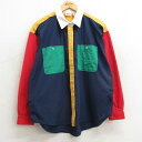 【中古】古着 長袖シャツ レディース クレイジーパターン マルチカラー 大きいサイズ 2L LL ビッグシルエット ゆったり ビッグサイズ オーバーサイズ 紺他...