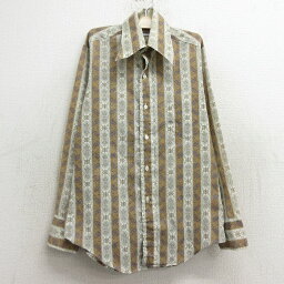 【中古】古着 長袖シャツ キッズ ボーイズ 子供服 70年代 70s ペイズリー柄 薄ベージュ他 カーキ ストライプ | 春夏 春物 春服 秋冬 秋物 秋服 女の子 子ども服 こども服 カジュアル ファッション おしゃれ かわいい