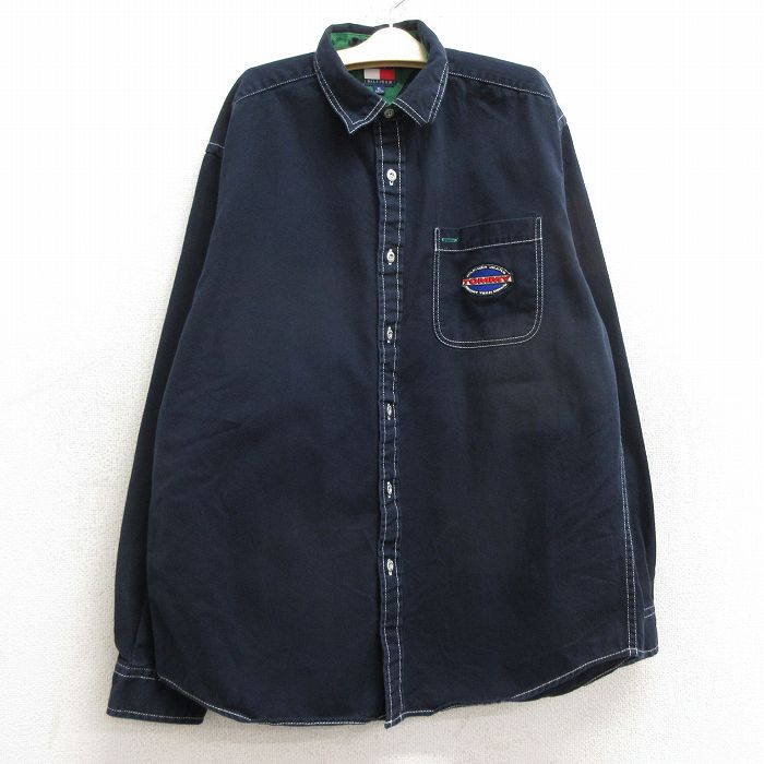 【中古】古着 トミーヒルフィガー TOMMY HILFIGER 長袖 ブランドシャツ キッズ ボーイズ 子供服 90年代 90s コットン 濃紺 ネイビー | ..