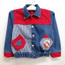 【中古】古着 長袖 ジージャン キッズ ボーイズ 子供服 80年代 80s フットボール コーデュロイ使用 コットン 紺 ネイビー デニム | 春夏 春物 春服 秋冬 秋物 秋服 女の子 子ども服 こども服 カジュアル ファッション おしゃれ かわいい