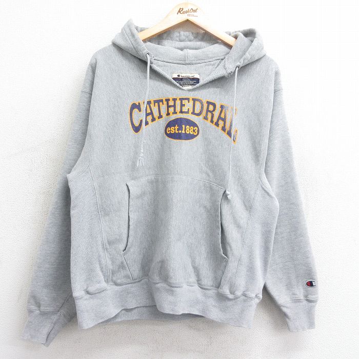 【中古】古着 長袖 チャンピオン Champion リバースウィーブパーカー メンズ 00年代 00s CATHEDRAL グレー 霜降り Lサイズ 中古スウェット スエット トレーナー トップス | 春夏 春物 春服 秋冬 秋物 秋服 メンズファッション カジュアル おしゃれ ファッション